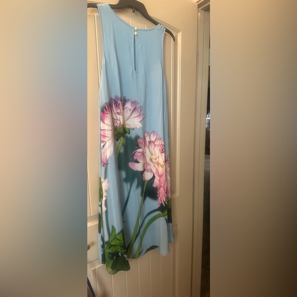 Anthropology Blue Summer Silk Dress with flowers.